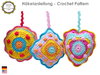 Crochet Pattern, "Geomaxis", Pendant, Pincushion, Bag hanger, 3 Shapes, Heart, Square, Circle, PDF